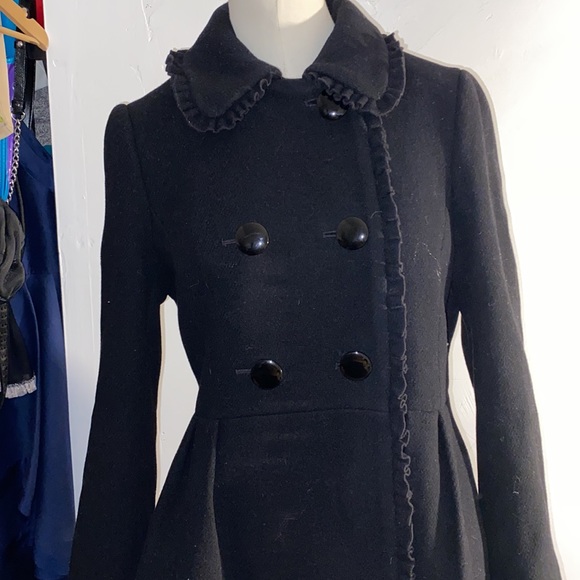 Kate spade ruffle bow back coat size 4 black - Picture 5 of 15